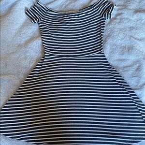American Rag Black and White A-Line Off-Shoulder Mini Dress